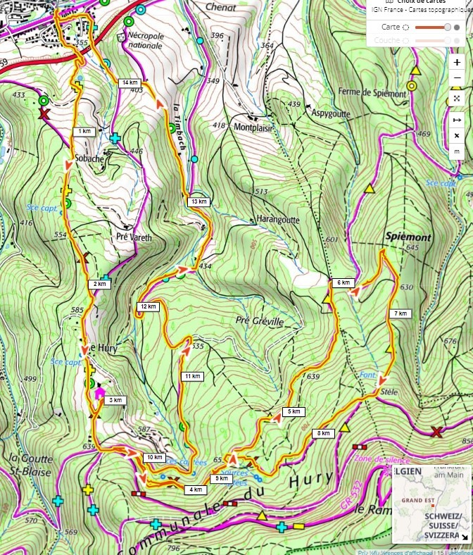 Circuit de Ste Croix - Hury - Spiemont / 15 km / dénivelé+ 560m / Diff moyenne
